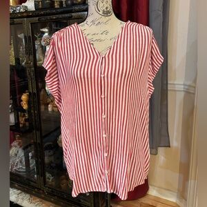Y2K Liz Claiborne Red and White Striped Button-Up Top